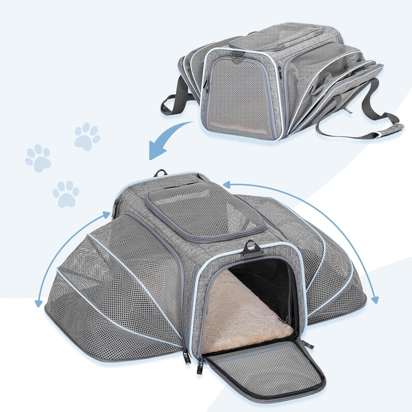 Sac transport chat - Extensible 3-en-1 avec zones d’aération filet