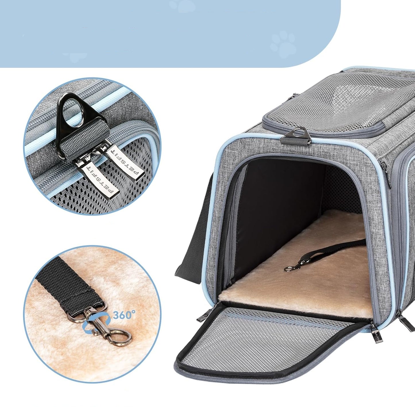 Sac transport chat - Extensible 3-en-1 avec zones d’aération filet