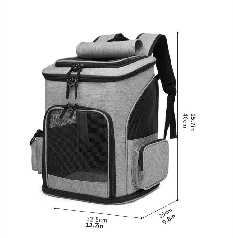 Sac à dos transport chat - Ouverture frontale large avec toit rabattable