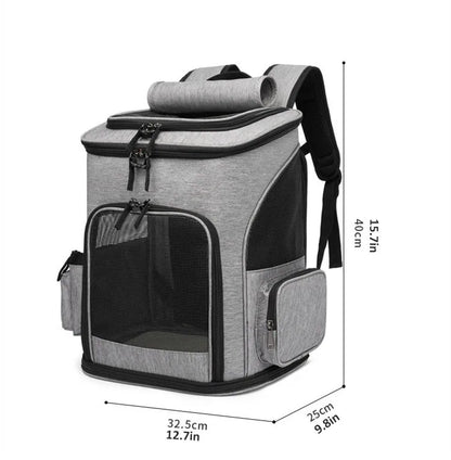 Sac à dos transport chat - Ouverture frontale large avec toit rabattable