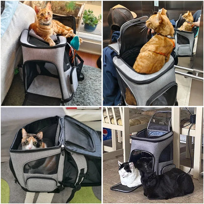 Sac à dos transport chat - Ouverture frontale large avec toit rabattable