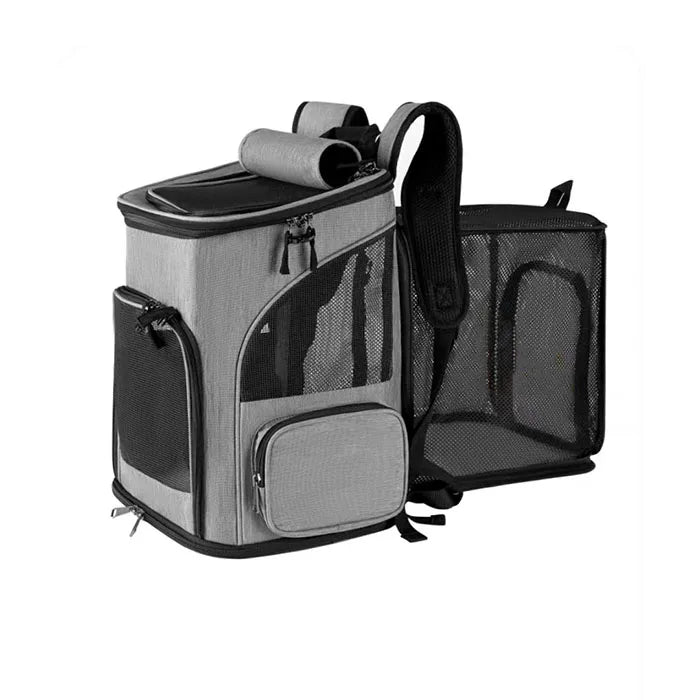 Sac à dos transport chat - Ouverture frontale large avec toit rabattable