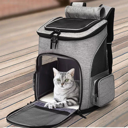 Sac à dos transport chat - Ouverture frontale large avec toit rabattable