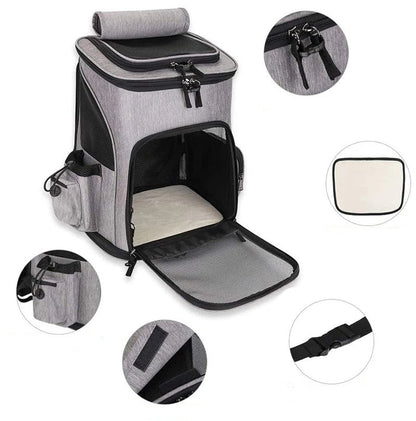 Sac à dos transport chat - Ouverture frontale large avec toit rabattable