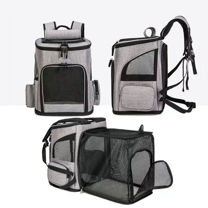 Sac à dos transport chat - Ouverture frontale large avec toit rabattable