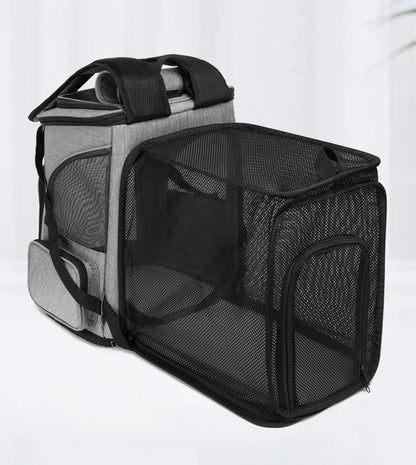 Sac à dos transport chat - Ouverture frontale large avec toit rabattable